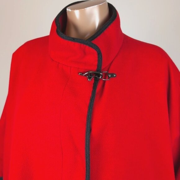 Vintage Laura Red Cape Black Trim Romantic Winter Poncho Coat Formal Christmas - Picture 3 of 15